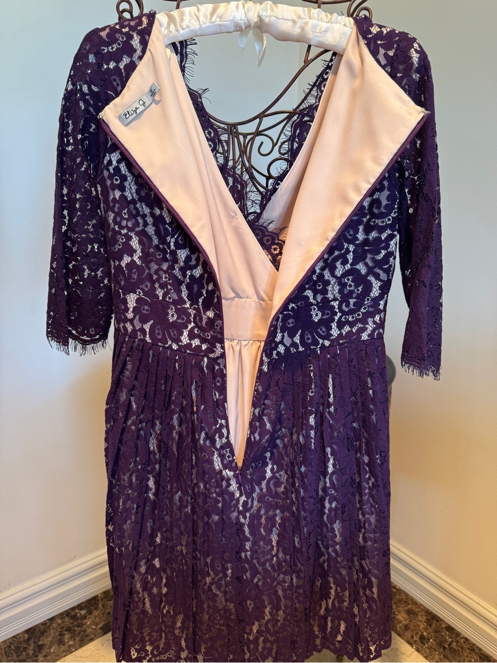 Eliza J Purple Lace V-Neck Fit & Flare Dress - Picture 5 of 6